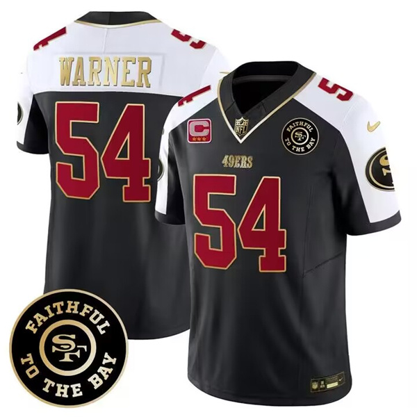 Men's San Francisco 49ers #54 Fred Warner White balck 2023 F.U.S.E. With 3-Star C Patch and Faithful To The Bay Patch Stitched Football Jersey Men's San Francisco 49ers #54 Fred Warner White balck 2023 F.U.S.E. With 3-Star C Patch and Faithful To The Bay Patch Stitched Football Jersey